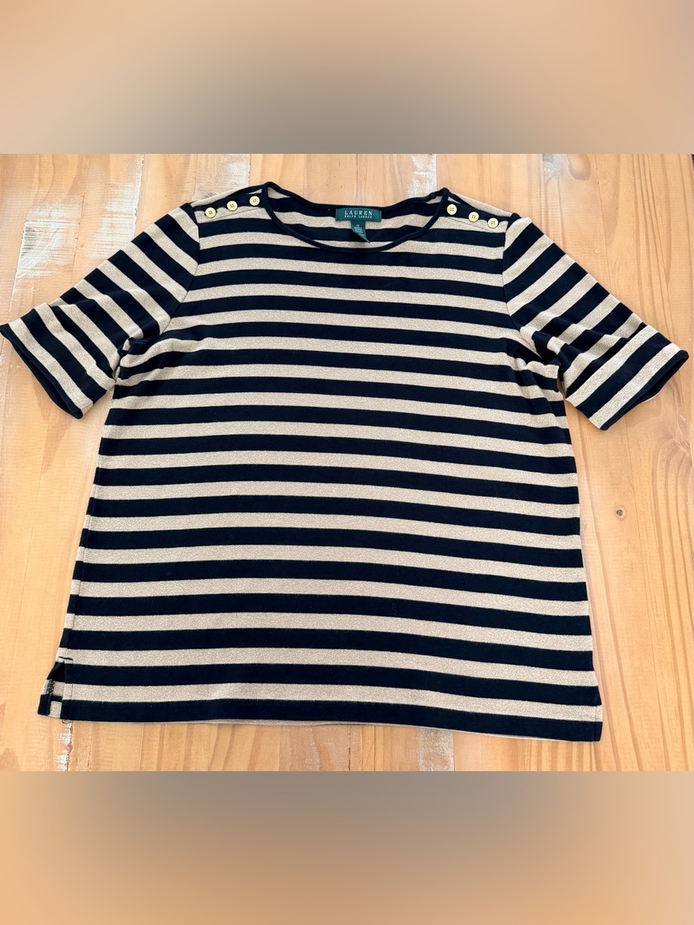 Lauren Ralph Lauren Knit Black Metallic Gold Striped Top Size 1X, Classic